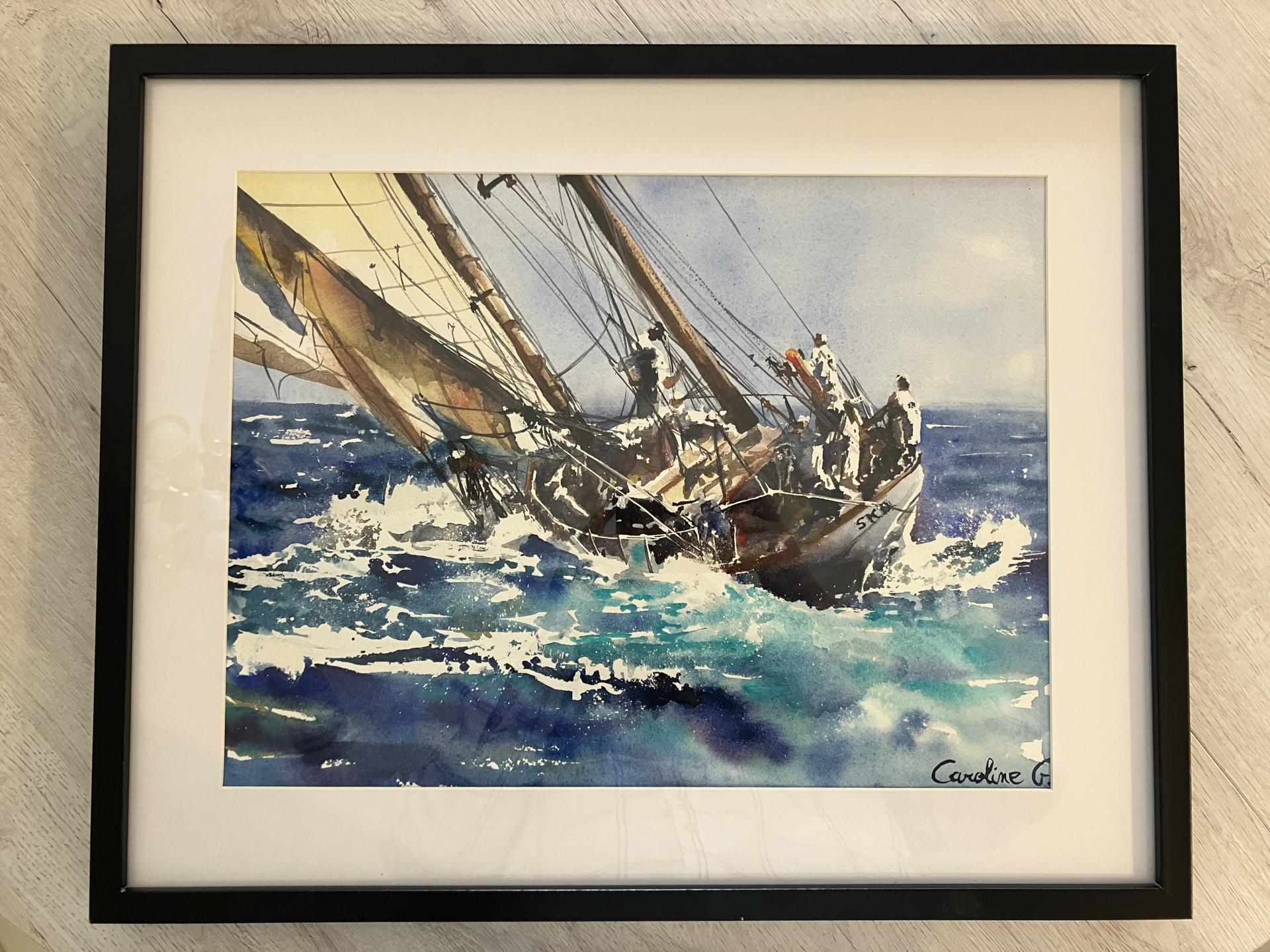 Exemple aquarelle format 31 x 41 cm en passe-partout 40 x 50 cm et en cadre noir 40 x 50 cm